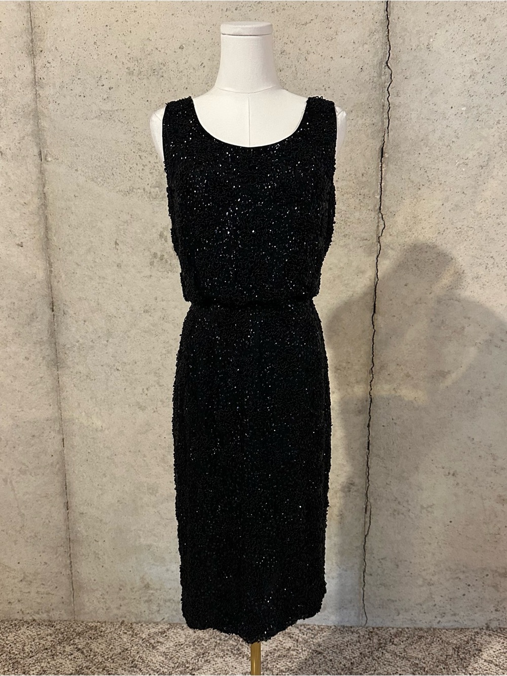 Vintage Black Beaded Cocktail Dress Old Hollywood Glam 70s 80s Luxury Size XS